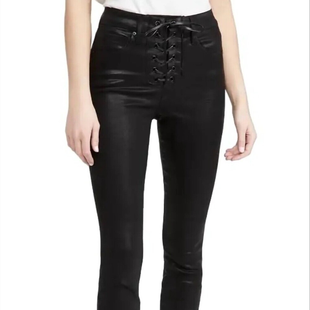 Good American Good Waist Lace Up High Waist Skinny Jeans Black Size 18